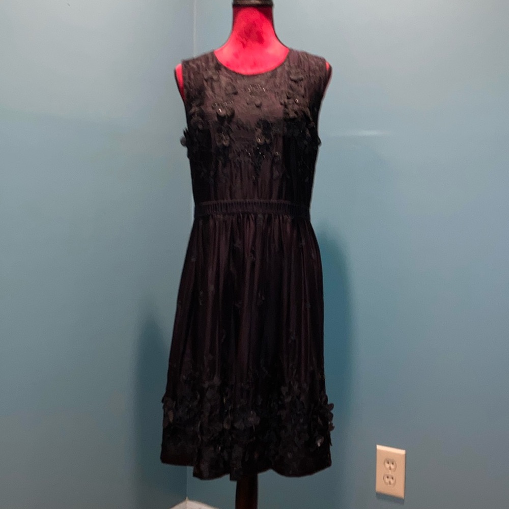 Elie Tahari Black Petal and Sequin Dress Size 10